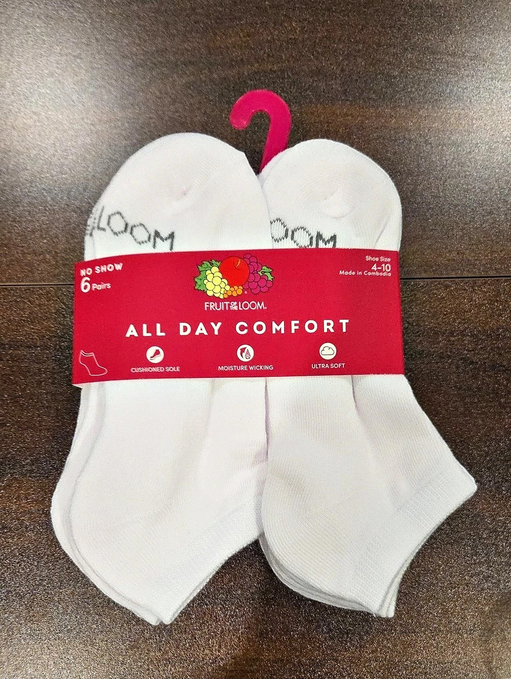 Fruit of the Loom All Day Comfort No Show Socks 6-Pack White